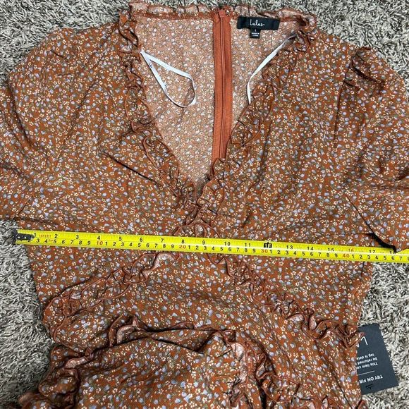 Lulu’s Admire You Orange Floral Print Ruffled Long Sleeve Mini Dress L - Picture 5 of 6